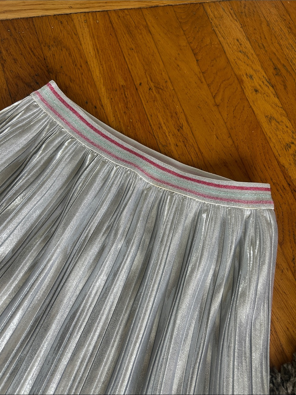 Kate Spade Skirt the Rules Girls Metallic Silver Pleated Midi 12 - Picture 2 of 8